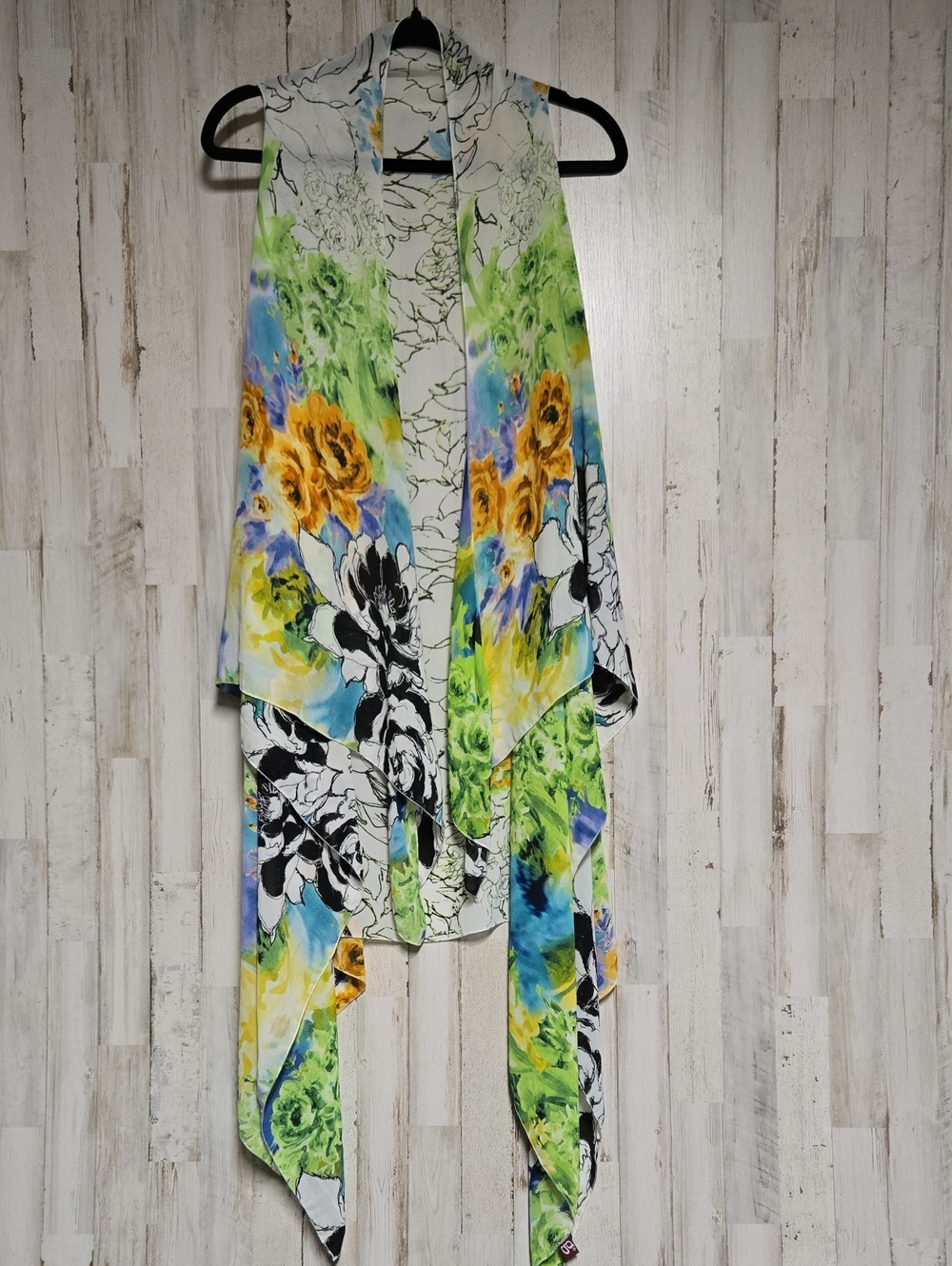 Vintage Floral Watercolor Draped Kimono Cardigan - Yellow, Green, Blue